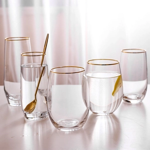 Gold Rim Glass Cup Transparent Water Glass Heat Resistant Lead-free Egg Shaped Hammered Texture Ins Style Modern Drinkware