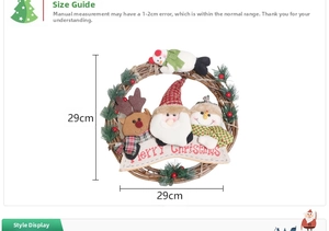 Detailed 29cm Christmas wreath featuring Santa, reindeer, and snowman plush figures