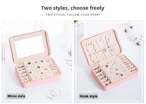 Macro detail of portable pink jewelry box with mirror, earring slots and ring rolls