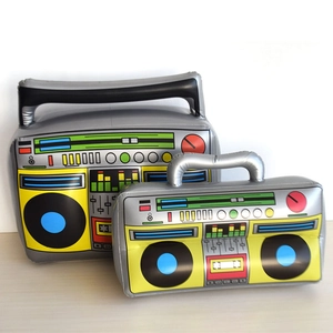 Inflatable silver PVC retro boombox prop set for parties in two different sizes