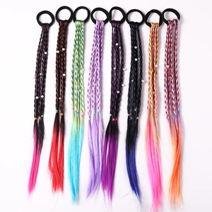 Kids Colorful Wig Braid Hair Ties Gradient Synthetic Fiber Elastic Hair Bands With Beads For Girls Party Dress Up