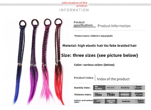Detail of colorful gradient synthetic hair braids with high elasticity black hair ties