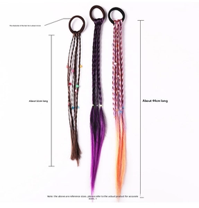 Detailed view of colorful gradient hair extensions with braided cords and beads