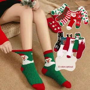 Thick Christmas coral fleece socks for winter, soft warm holiday socks in 12 colors