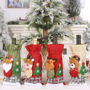 Sacs à vin de Noël en toile avec motifs Père Noël, Bonhomme de neige, Renne et Ours