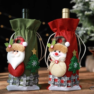 Sacs à bouteilles de vin en lin avec motifs 3D Père Noël et bonhomme de neige festifs