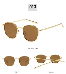 Vues détaillées sous plusieurs angles de lunettes de soleil rondes rétro en métal doré