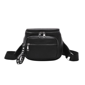 Damen PU Leder Umhängetasche Wasserdicht Mehrere Taschen Doppelreißverschluss Nieten Gurt Lässig Reise Brusttasche