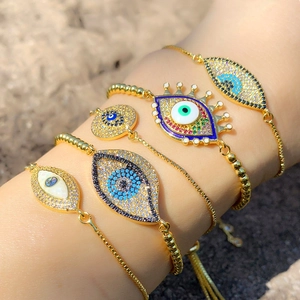 Evil Eye Bracelet Colorful Cubic Zirconia Enamel Adjustable Sliding Chain Amulet Jewelry For Women