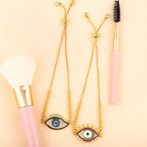 Golden Evil Eye adjustable chain bracelets with colorful crystal and eyelash charms