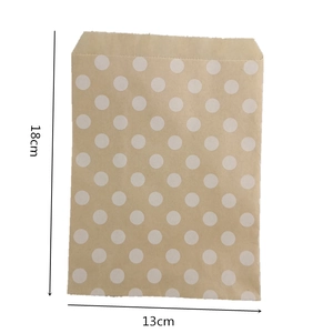 Eco-friendly brown kraft paper food bag with white polka dots, 18cm x 13cm size