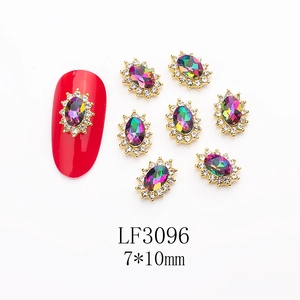 7x10mm K9 glass nail art charm with colorful oval crystal and silver alloy base
