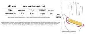 Size chart showing 23.5cm length and measurement guide for thermal touch gloves