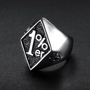 Vintage Herrenring aus Edelstahl mit 1%er Totem und silberner rautenförmiger Textur