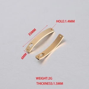 Mirror polished stainless steel curved rectangle connector with palm cutout and 1.4mm hole