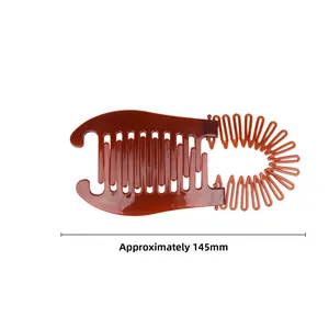 Detail view of brown plastic banana hair clip showing 145mm length measurement