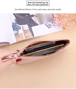 Pink zip-around wallet interior view with card slots and space for a smartphone