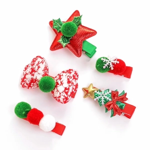Detailed set of 5 Christmas hair clips with sequins, bows, and festive star shapes