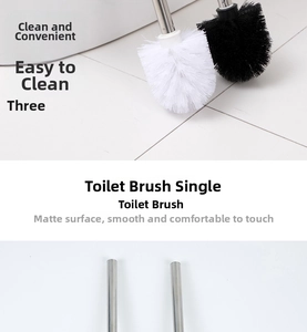 Dettaglio dello scopino per WC con setole fitte e manico ergonomico in acciaio inox