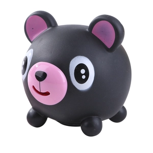 Creative black bear squeeze toy for stress relief made of soft vinyl on white background