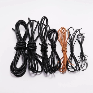 DIY jewelry making supplies featuring seven sizes of black and brown genuine leather cords