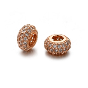 Rose gold plated wheel bead with micro-pave white zircon for DIY jewelry making