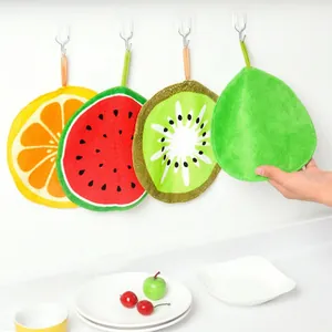 Microfiber Fruit Shaped Hanging Hand Towel Absorbent Cleaning Cloth For Kitchen Bathroom Watermelon Orange Kiwi Pattern