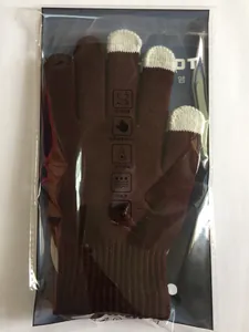 Brown knit gloves with touchscreen tips and functional icons for warmth and precision