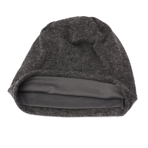 Deep grey knit beanie hat for winter, thick wool blend with warm inner lining