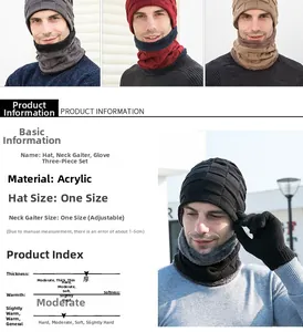 Dettagli del set invernale da uomo 3 pezzi con cappello, scaldacollo e guanti in maglia