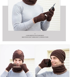 Ensemble 3 pièces bonnet écharpe gants d'hiver pour hommes avec fonction tactile