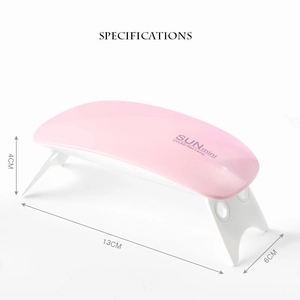Pink SUNmini UVLED nail lamp with dimensions 13cm x 6cm x 4cm on a white background