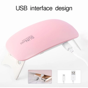 Pink SUNmini UVLED nail lamp with USB interface design and portable cable details