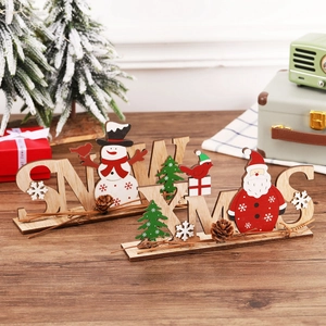 Wooden SNOW and XMAS Christmas table decorations with snowman and Santa figures