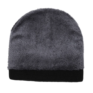 Winter thermal knit beanie for men and women with thick gray fleece lining in black