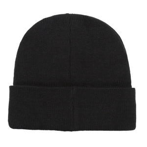 Classic black winter knit beanie with thick ribbed texture and wide cuffed brim for warmth