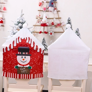 Christmas snowman chair covers with Warm Wishes text for holiday dining room decor