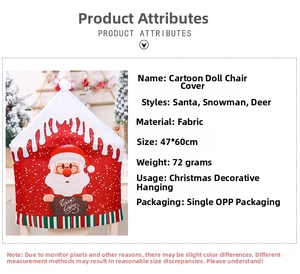 Detail of Santa Claus cartoon chair cover made of red fabric with size specifications