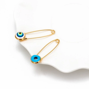 Bohemian Gold Plated Copper Alloy Evil Eye Safety Pin Brooch For Women Lucky Blue Eye Clothes Bag Accessory Jewelry Gift