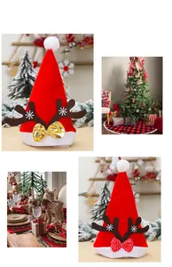 Detailed views of festive Christmas hats with antlers and bows in warm home settings