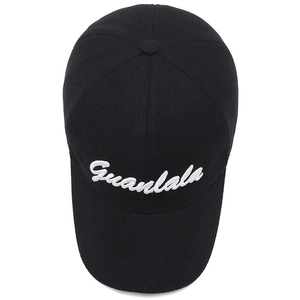 Classic black wool baseball cap with white 3D letter embroidery Guanlala for men and women