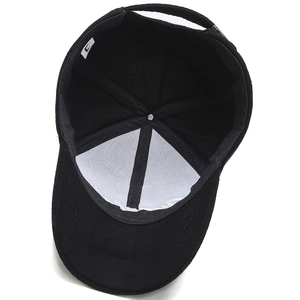 Interior view of black wool baseball cap with GT embroidery and metal buckle closure