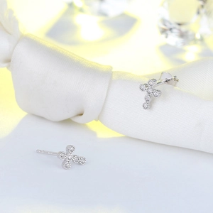 Elegant S925 sterling silver cross stud earrings with sparkling 4A zircon crystals