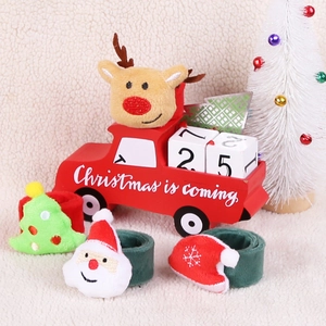 Christmas wooden truck countdown calendar with plush Santa, reindeer, and tree ornaments