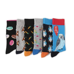 Lot de 6 chaussettes en coton peigné avec motifs amusants d'animaux et de nourriture