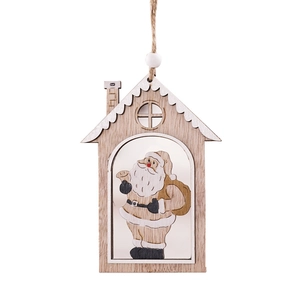 Hollowed wood Christmas tree house ornament with Santa Claus and twine hanging loop