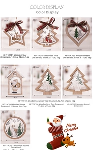 Collection of wooden Christmas ornaments featuring stars, trees, and hearts with rustic bows