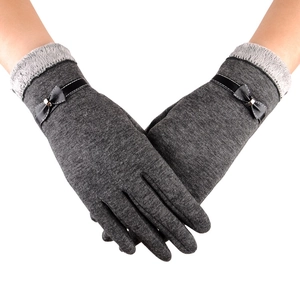 Women Winter Warm Touch Screen Gloves With Bowknot And Plush Cuff Knitted Thermal Mittens For Outdoor Cycling