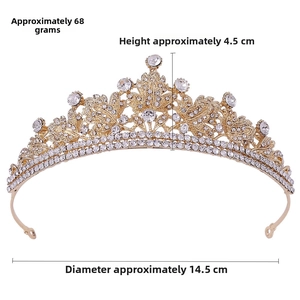 Detailed dimensions of gold vintage leaf crown with white rhinestones, height 4.5cm