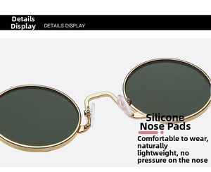 Detail shot of golden metal frame sunglasses with comfortable silicone nose pads